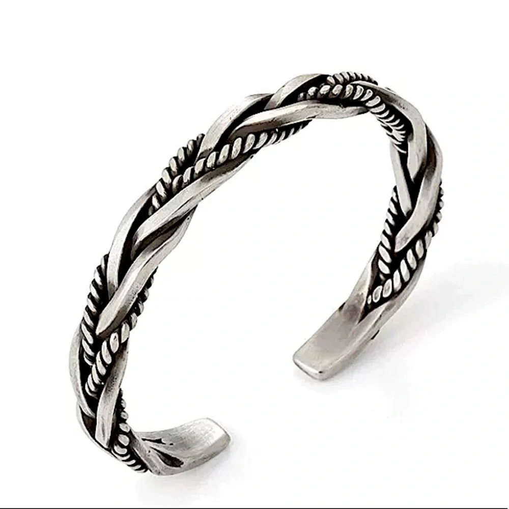 STERLING SILVER BRAIDED BANGLE CUFF BRACELET